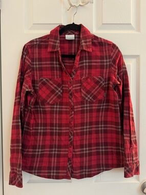 Columbia Flannel Red Plaid Button-Down Shirt